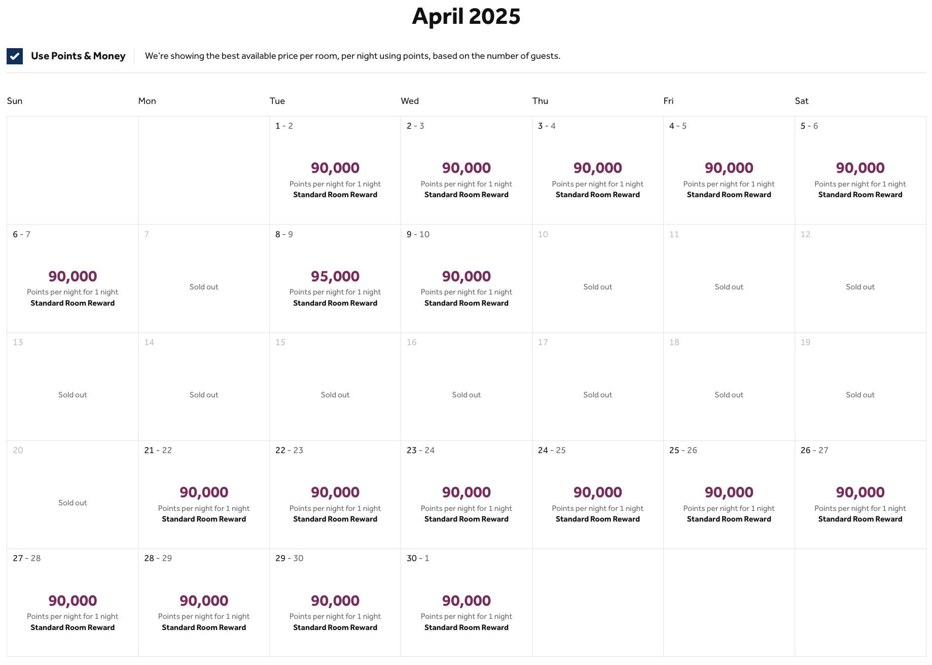 waldorf astoria orlando points chart for april 2025